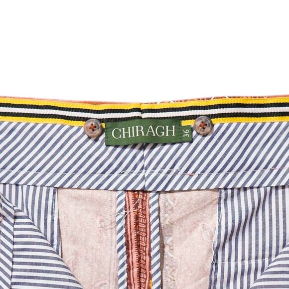 Mens 36 Gurkha Pants Orange Patchwork Floral Flat Front Straight Fit Trousers - Picture 3 of 8